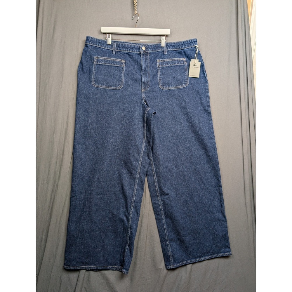 Free Assembly Patch Pocket Jeans Womens Blue Wide Leg Dark Wash Size 22 W